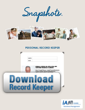 This record keeper is designed to be kept in a secure place and only accessible to those people who you want to have full access to your personal and financial information. Use at your own risk.