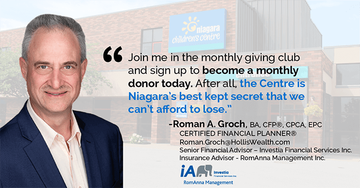 Join me in the monthly giving club and sign up to become a monthly donor today. After all, the Centre is Niagara's best kept secret that we can't afford to lose.