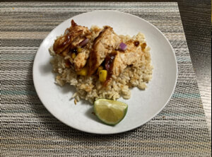 BBQ Chicken with Pineapple and Mango Salsa & Rice